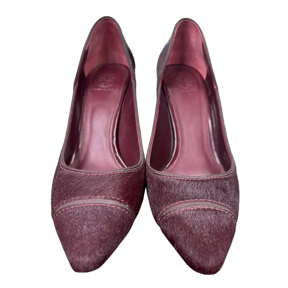Tory Burch Women’s Bernice Oxblood Calf Hair Heels Size US 7
